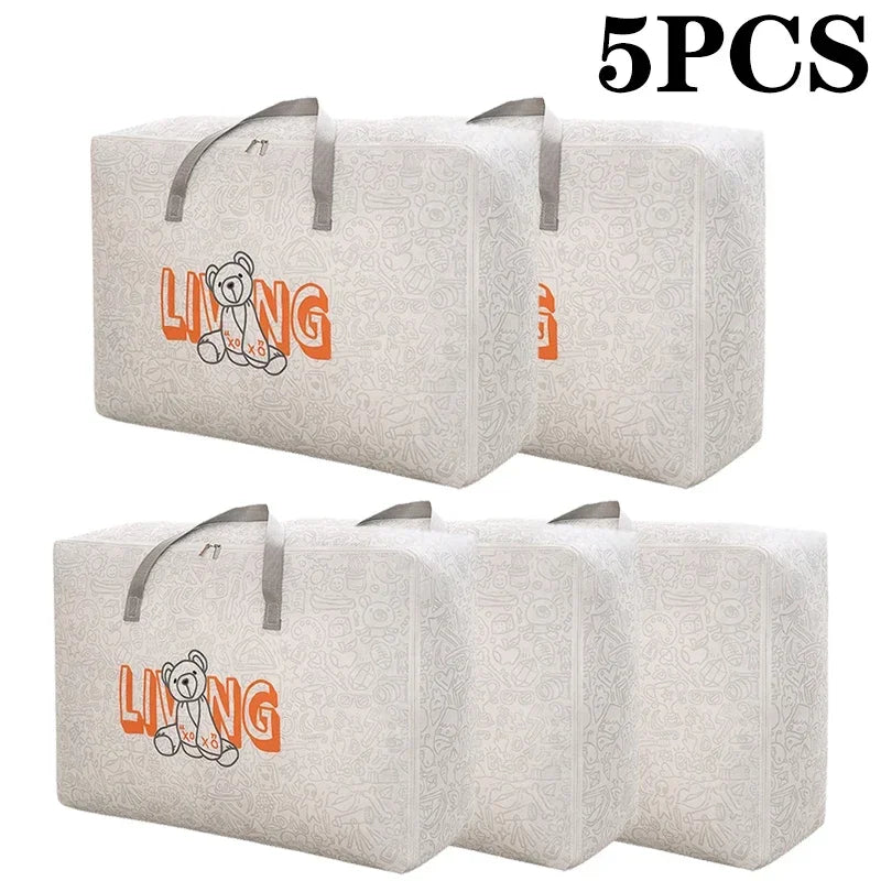 1-5Pcs Clothes Quilt Storage Bag Waterproof Moistureproof Large Capacity Luggage Bag Packing Bag Thickened Non-woven Storage Bag Oasis Select L 5PCS