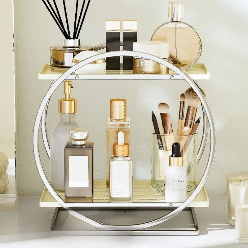 Cosmetics Storage Rack, Tabletop Shelf, Wrought Iron Layered Rack, Dresser, Skin Care Products, Perfume Display Rack Oasis Select