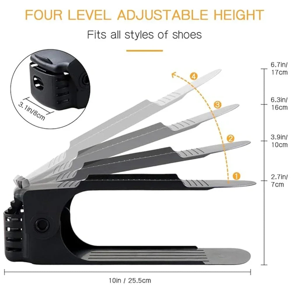 4Pcs Shoe Slots Organizer, Adjustable Shoe Support Rack, Double Layer Stack Shoe Holder, Shoe Stacker for Closet Organization Oasis Select