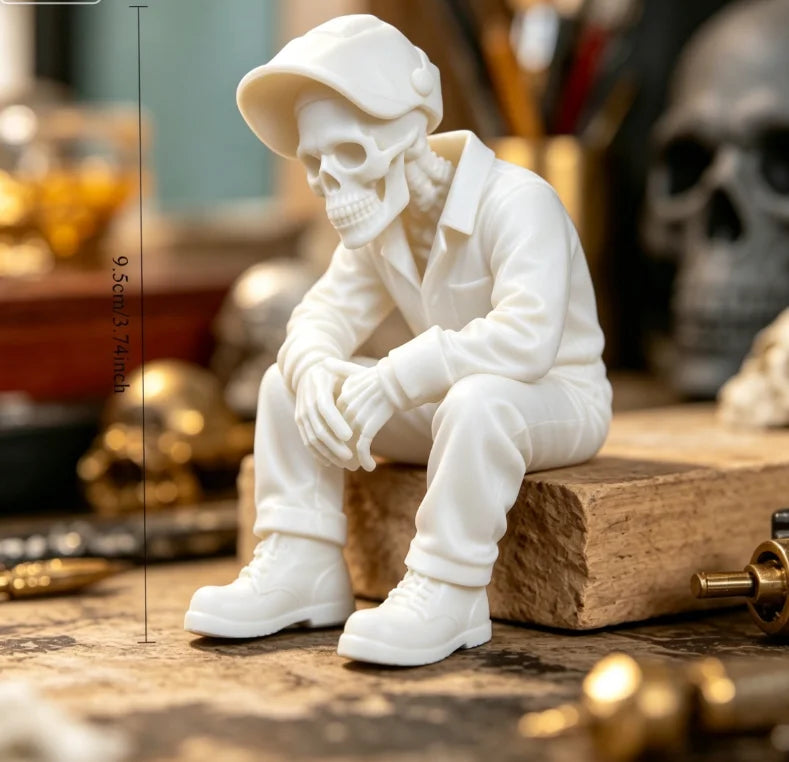 Skeleton Electric Welding Worker Figurine Gothic Style Edge Sitter Statue Skull Ornament for Home Office DeskShelf Display Decor Oasis Select White worker 9.5x7x6.1cm