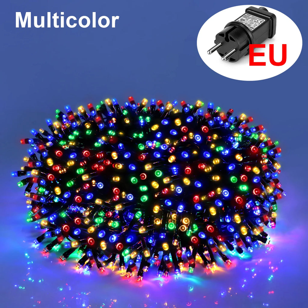 24V LED Christmas Lights 10M-100M Fairy Garland String Waterproof Outdoor Garden Home New Year Party Decor Holiday Lighting Oasis Select RGB 220V EU Plug 100M 1000LEDs