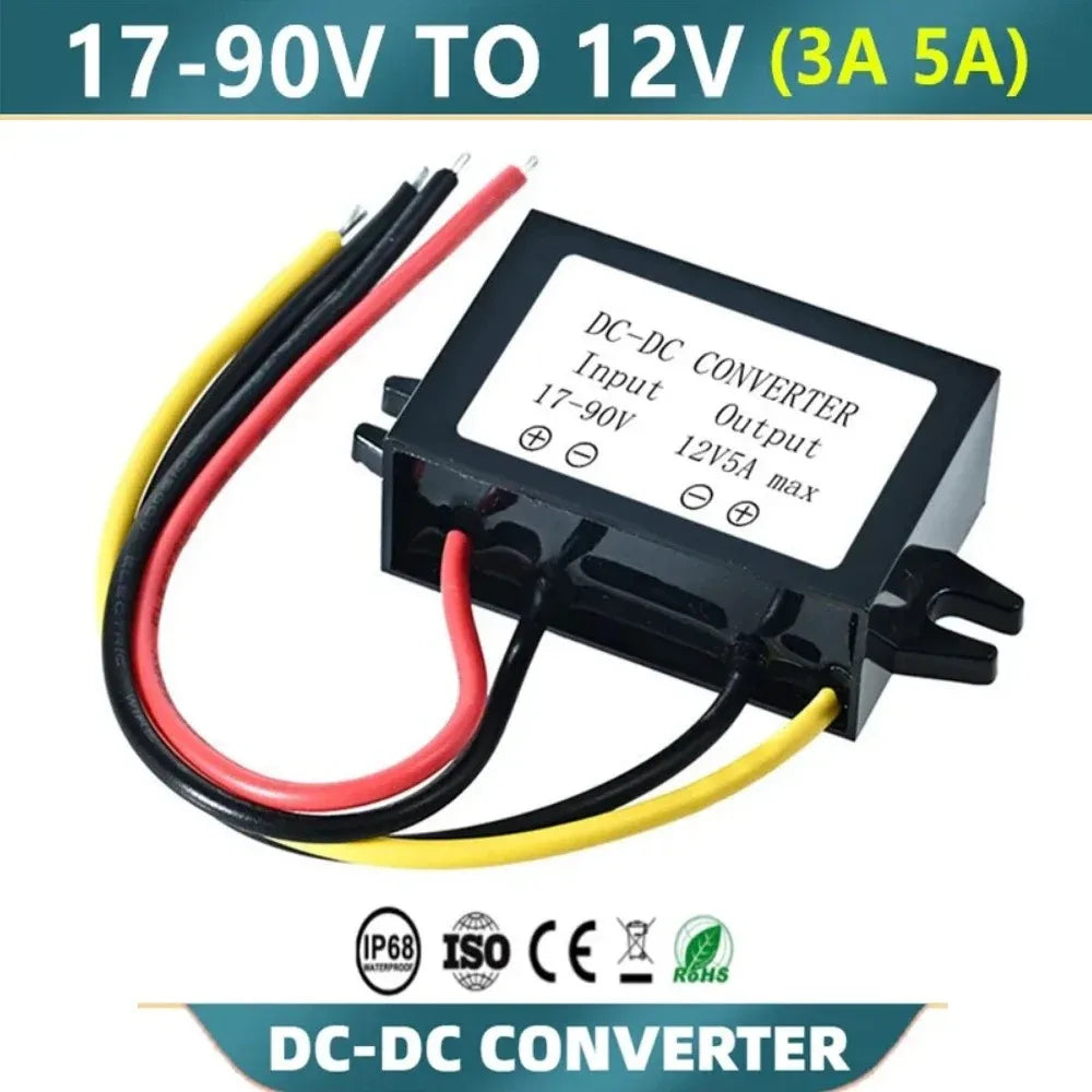 15-90V to 12V 1-5A Step Down DC Converter Voltage Regulator for Golf Cart Club Car Audio LED Strip Light Oasis Select
