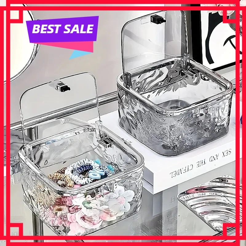 Hair Accessories Organizer Storage Box Clear Acrylic Hair Tie Organizer for Headband, Bows, Cotton Swab Organization, Bathroom Oasis Select