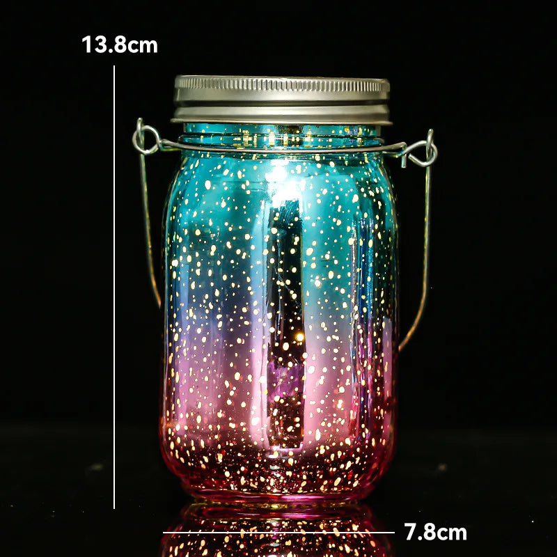 Carved Solar-powered Mason Bottle Garden Decoration Outdoor Courtyard Hanging Light Creative Atmosphere Portable Night Light Oasis Select Star blue red