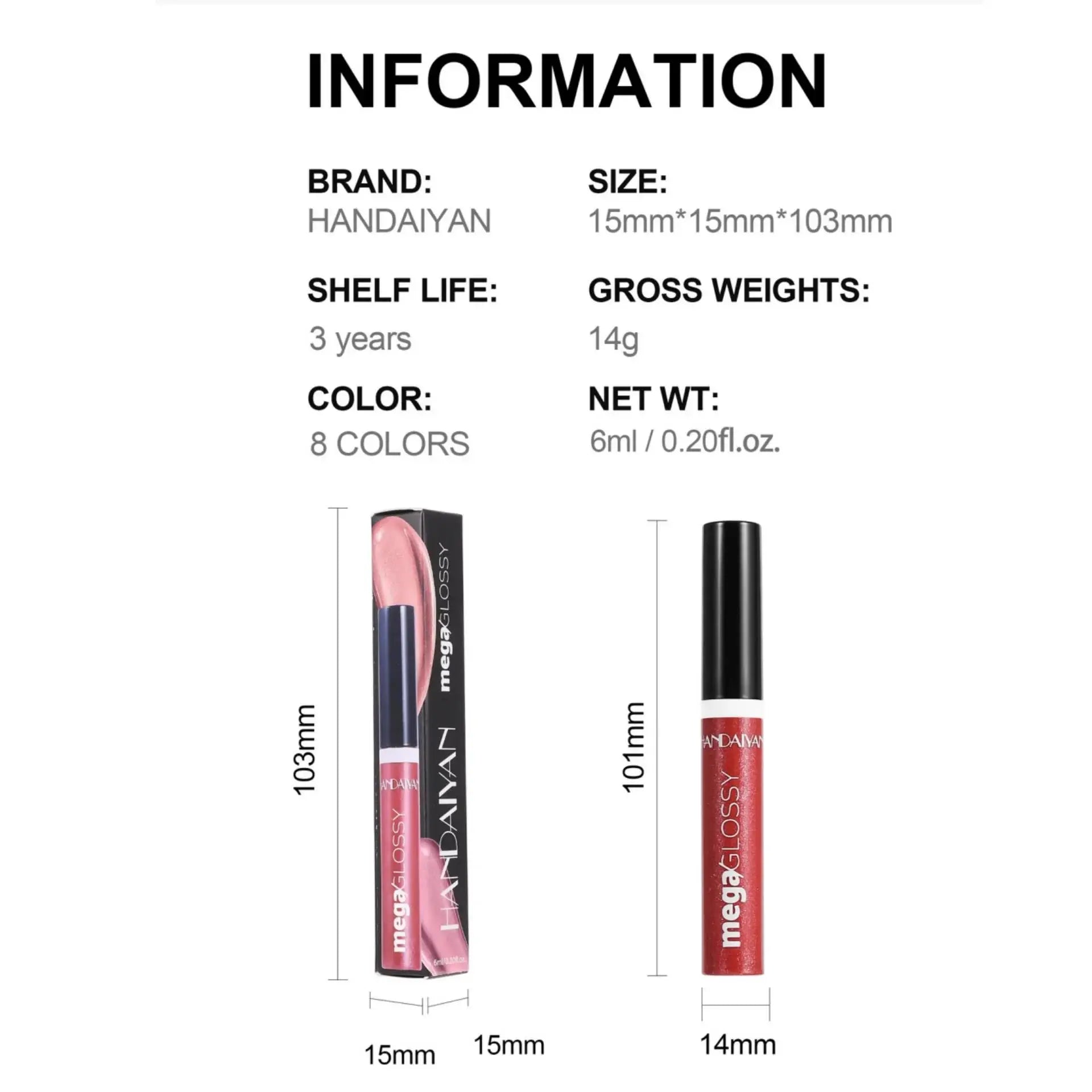 Handaiyan High Shine Lip Gloss – Mirror Finish, 7 Shades