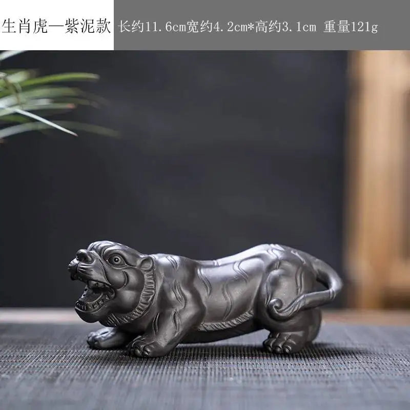Zisha Twelve Zodiac Creative Tea Pet Ornaments Nurturable Tea Play Tea Accessories Cute Zodiac Small Ornaments Oasis Select Purple Clay x Tiger