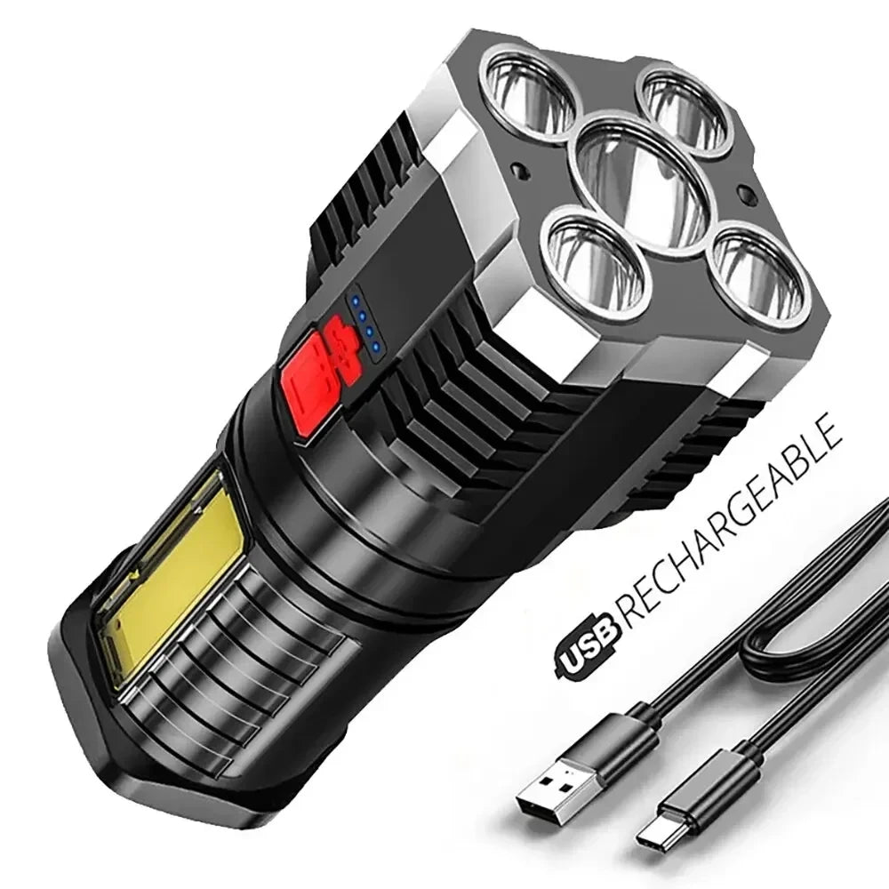 5LED High Power Led Flashlights Rechargeable Camping Spotlight with Side Light 3 Lighting Modes for Camping Adventure Outdoor Oasis Select Default Title