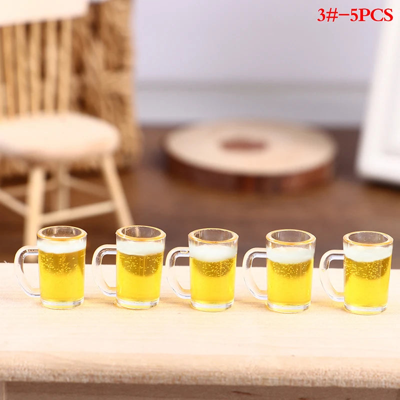 5Pcs 1:12 Dollhouse Miniature Wine Cup Beer Mug Wine Bottle Model Furniture House Decor Toy Oasis Select 3
