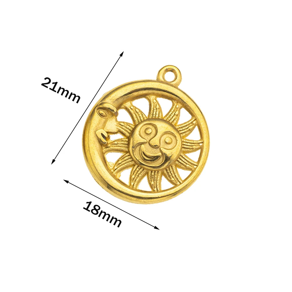 5pcs Stainless Steel Celestial Sun Charms Smile Pendants DIY for Necklace Bracelet Jewelry Making Craft Supplies Party Decor Oasis Select A Gold 18X21mm