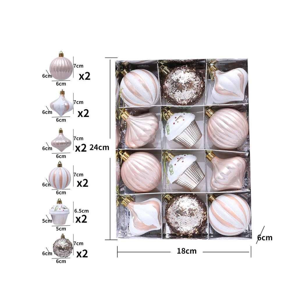 12 Pcs 2.4 Inch Christmas Ball Ornaments for Tree,Red and Green Glittering Hanging Bulbs Pendants for Christmas Tree Decorations Oasis Select Champagne