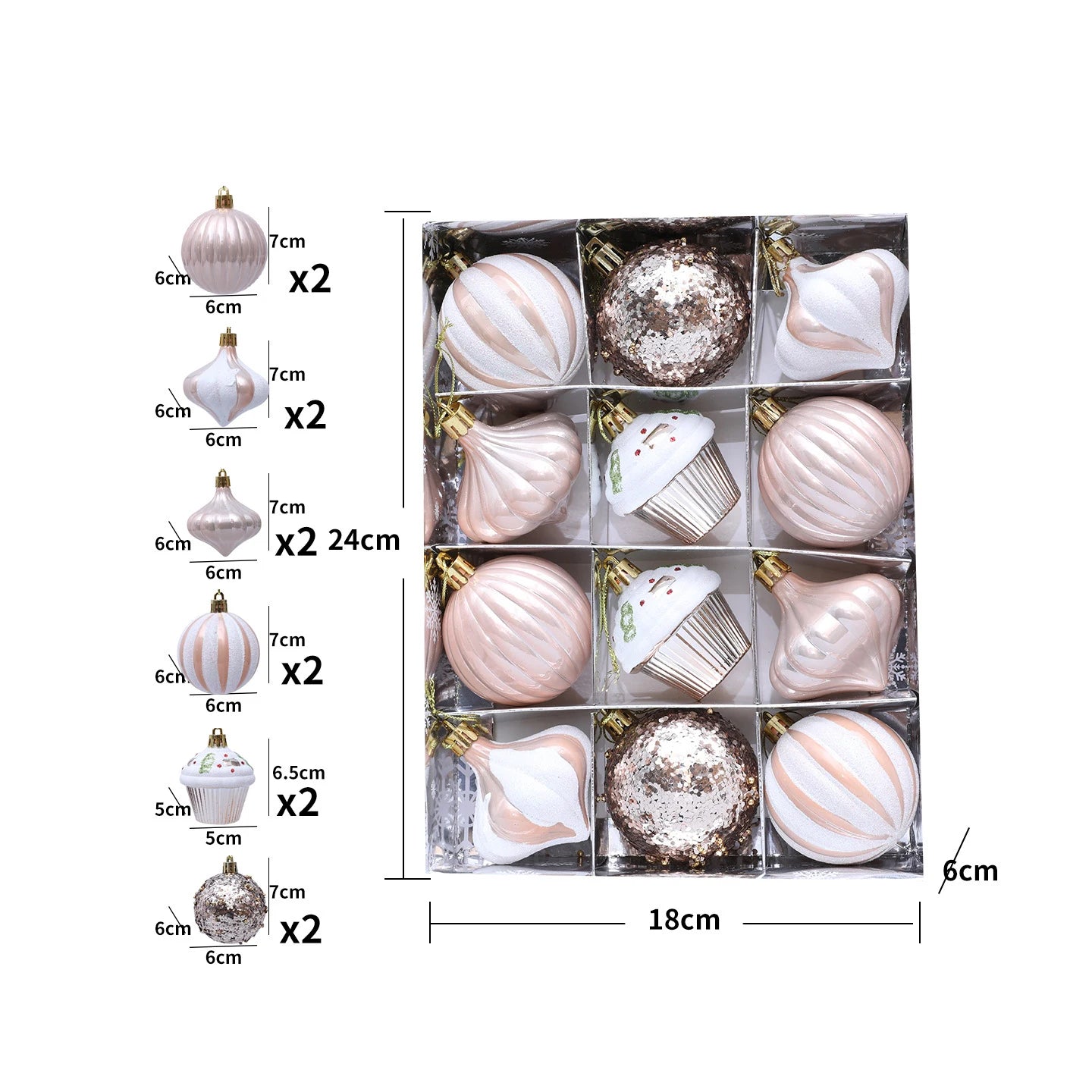 12 Pcs 2.4 Inch Christmas Ball Ornaments for Tree,Red and Green Glittering Hanging Bulbs Pendants for Christmas Tree Decorations Oasis Select Champagne
