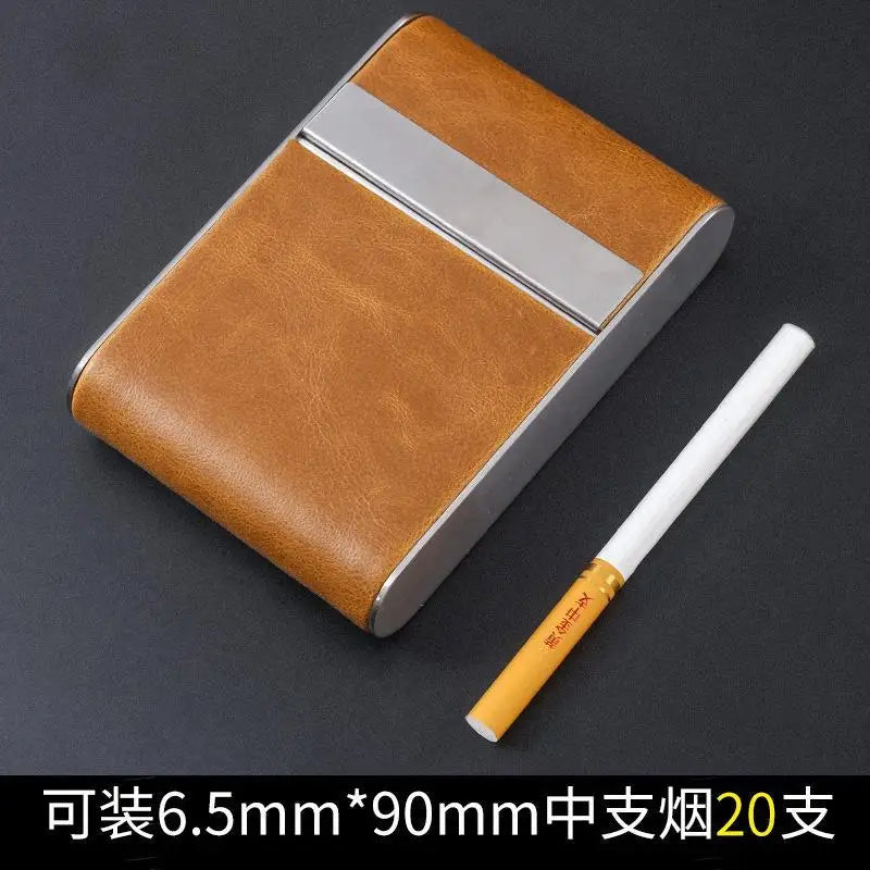 6.5mm medium cigarette case Special self rolling magnetic buckle leather portable cigarette case for medium and fine cigarettes Oasis Select Apricot