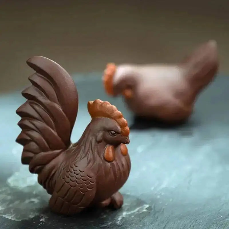 Yixing Zisha Tea Pet Zodiac Rooster Ornament Handmade Rooster Sculpture Tea Set Accessories Purple Clay Good Luck and Oasis Select