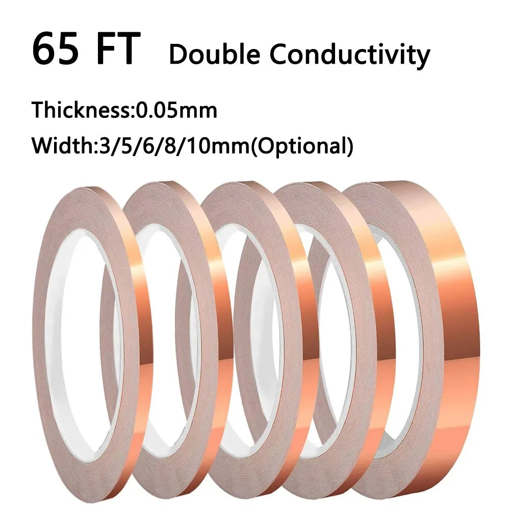 65FT Double Conductive Copper Foil Tape For EMI Shielding Conductive Tape Multipurpose Welding Electrical Repair Oasis Select