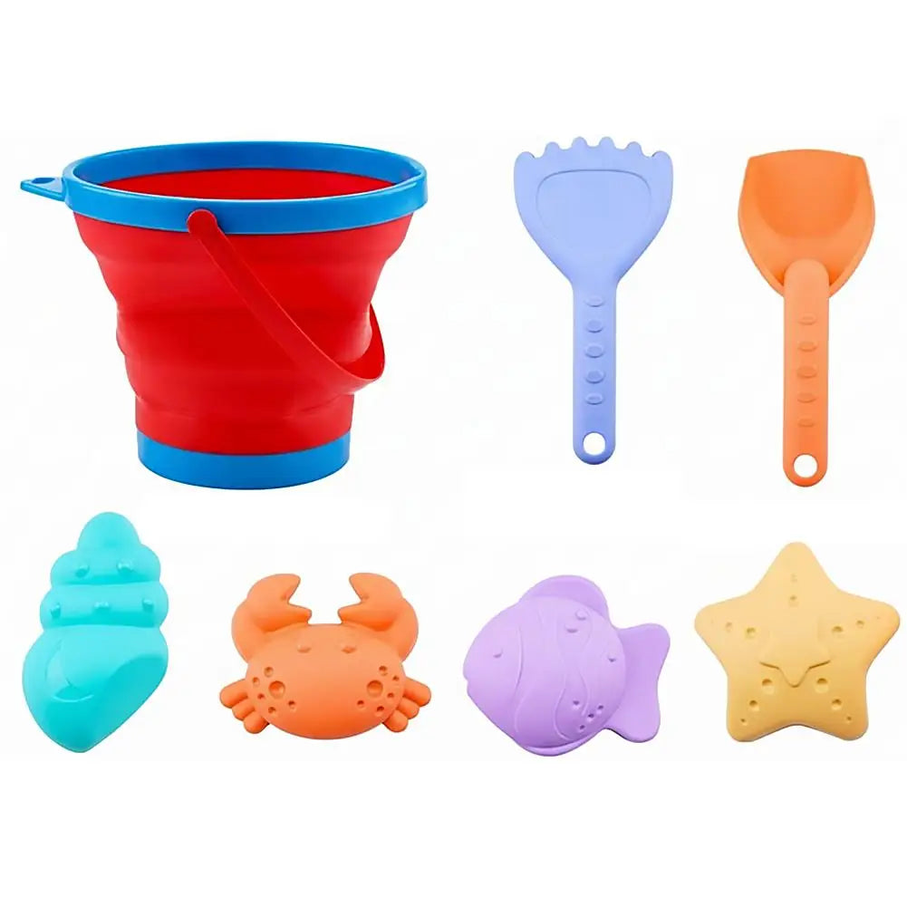 Foldable Beach Sand Toys Set – Collapsible Bucket & Molds