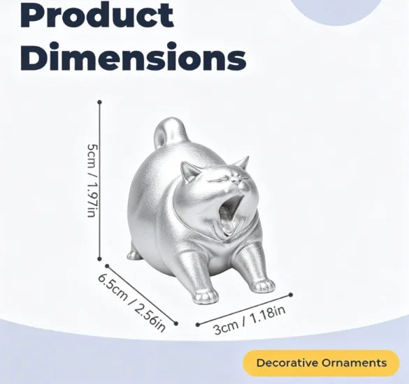 Funny Yawning Fat Cat Figurine Miniature Cartoon Kitten Statue Cute Chubby Cat Ornament for Home Office Desktop Decor Cute Gifts Oasis Select Yawning Cat Silver