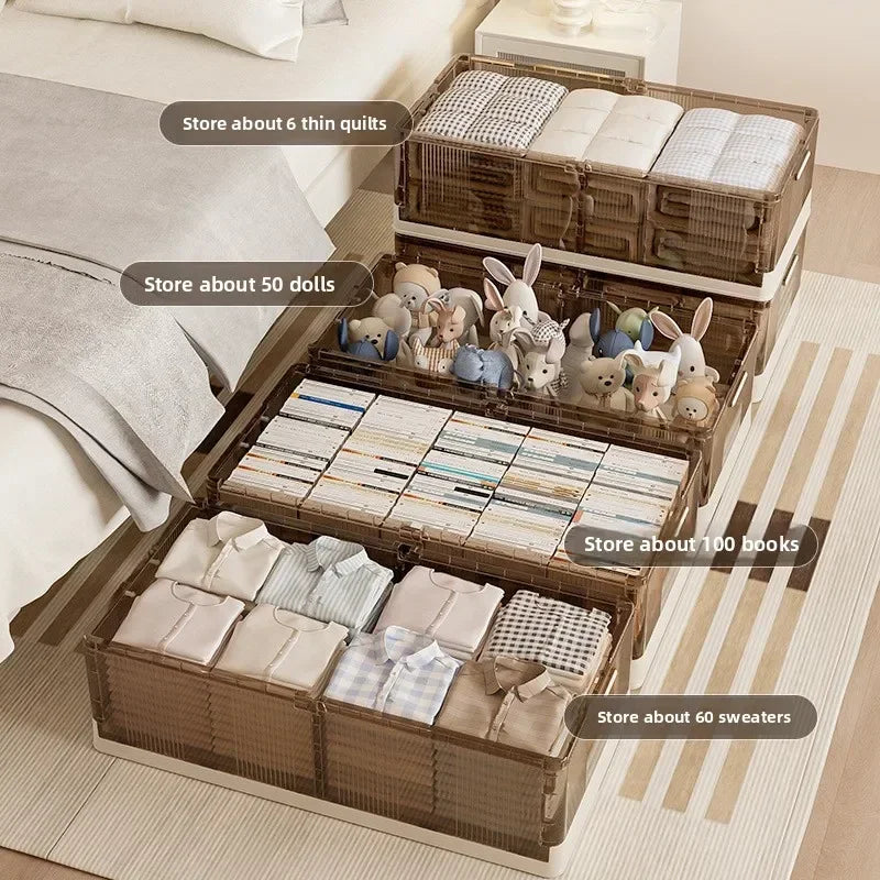 Folding storage ******der the bed Plastic transparent extra large roller dustproof storage box Clothes quilt finishing box Oasis Select