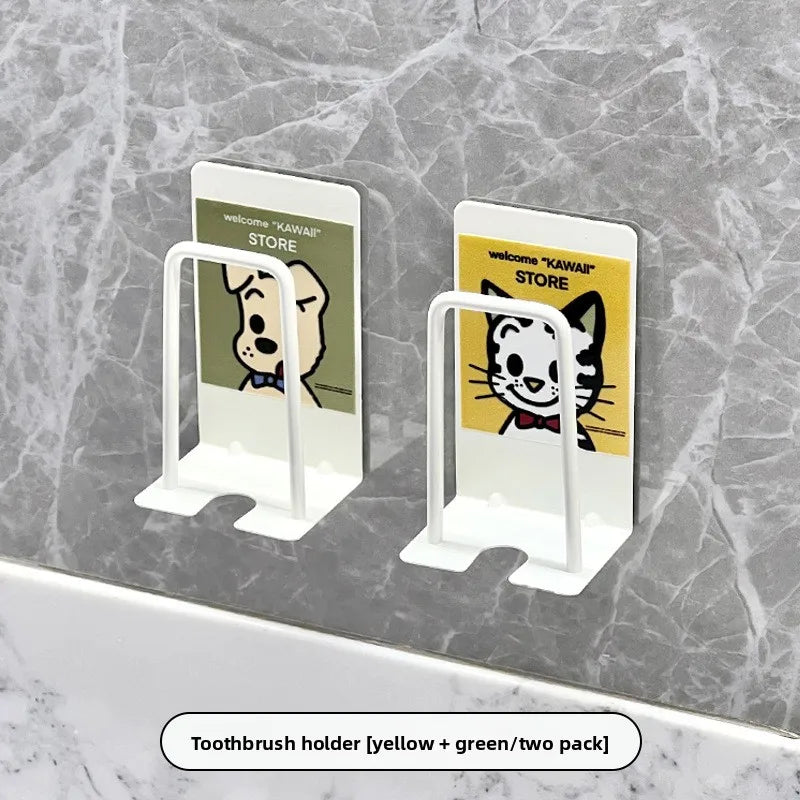 Toothbrush & Toothpaste Holders Wall Mounted Drain Storage Rack No Punch Hole Wall Toilet Mouthwash Cup Rack Cute Cartoon Simple Oasis Select B