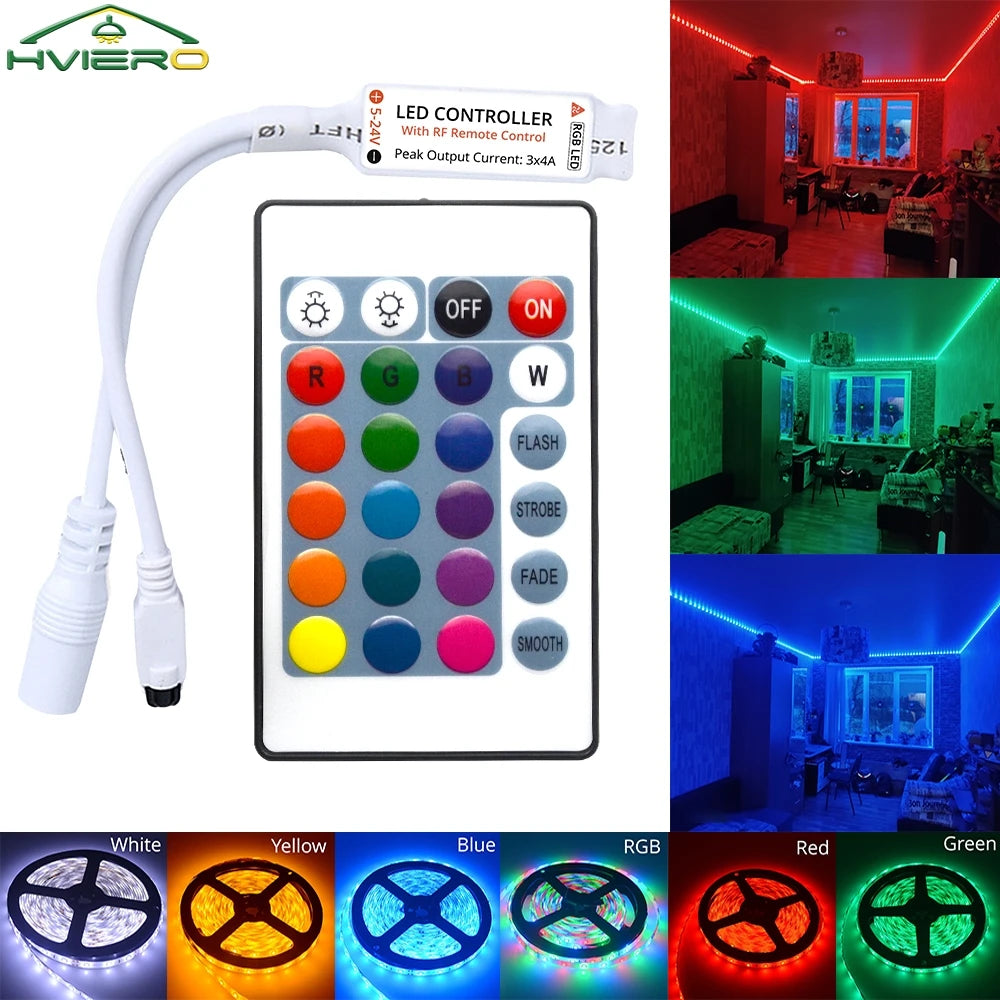 24-Key IR Remote RGB LED Strip Controller – DC 12V