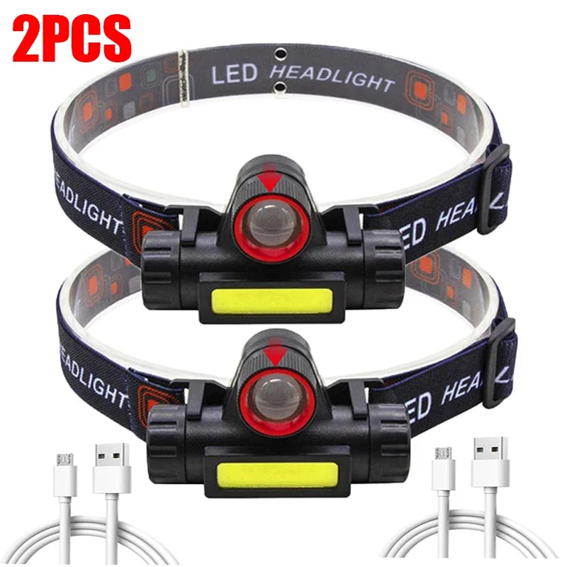 Rechargeable LED Headlamp – XPE COB Dual Light, Waterproof