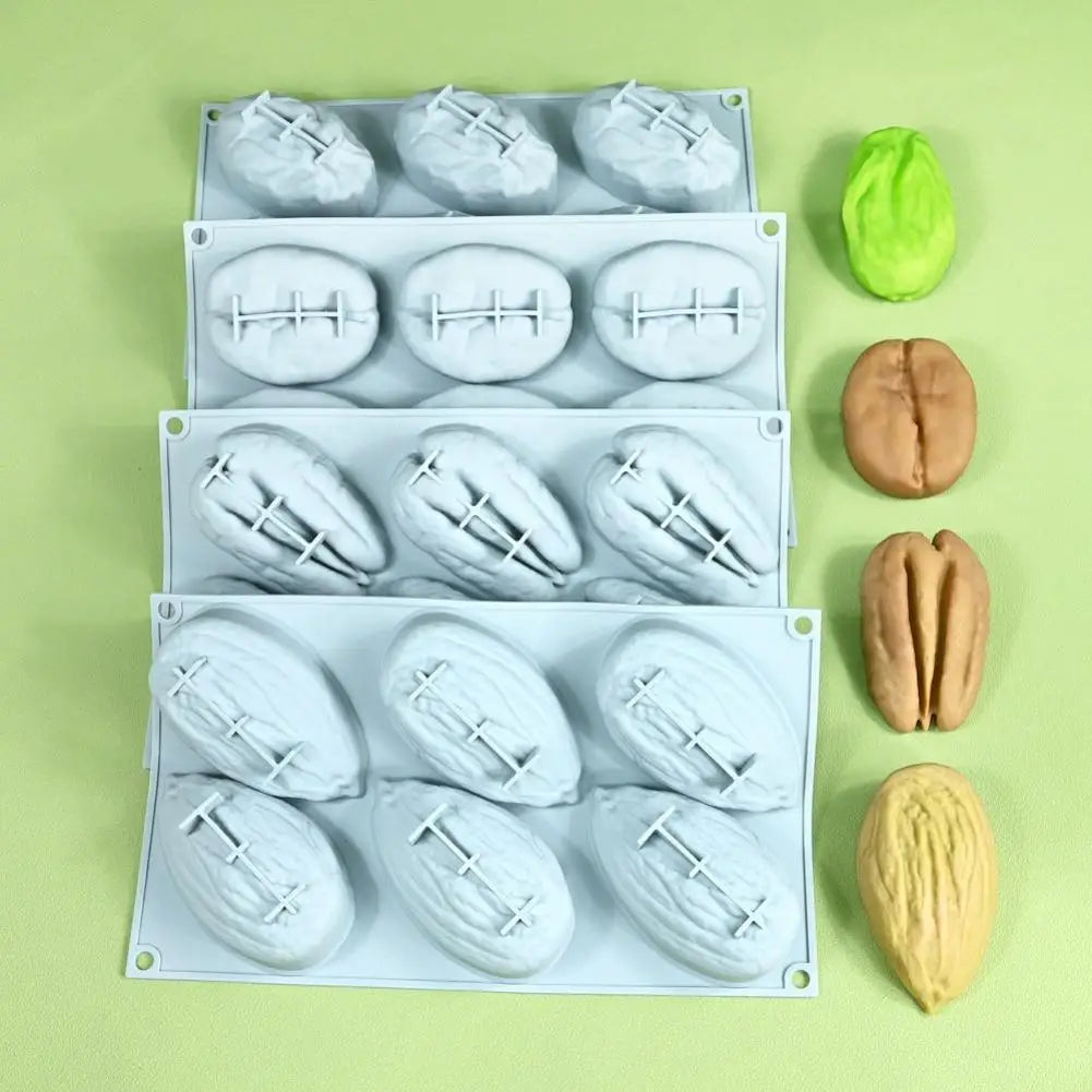 6 Cavity Nut Shaped Silicone Mold 3D Simulation Almond Pistachio Pecan Coffee Bean Mould Baking Tool for DIY Mousse Cake Pudding Oasis Select 4PCS