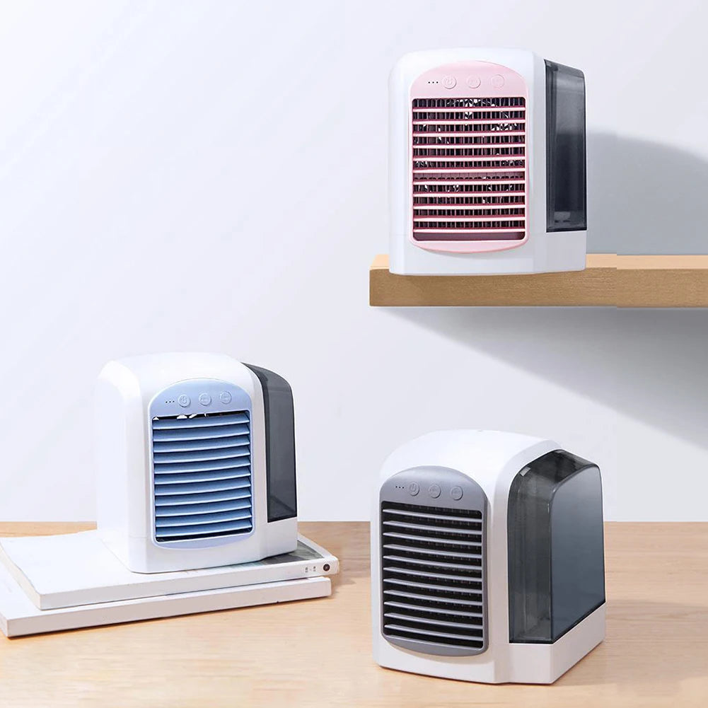 Portable Mini Air Cooler & Humidifier – 380ml USB Desk Fan