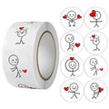 1 Roll/500pcs Cartoon Matchstick Man Sticker, Round Adhesive Label, Creative Stickers For Children's Journaling And Sealing Oasis Select 500pcs