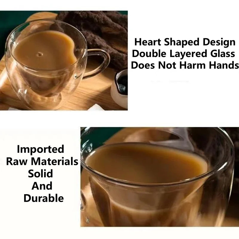 Heart Shaped Mug Double Wall Glass Cup Heat-Resisting Solid Color Wine Glasses Tea Mugs Milk Espresso Coffee Cup for Gift Oasis Select
