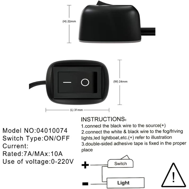 Universal Car Toggle Switch DC 12V – Paste Type Mini Button with 60cm Cable