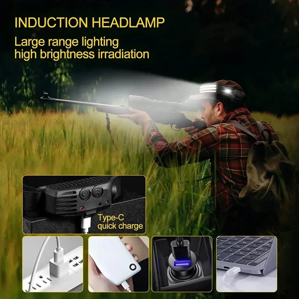 Rechargeable COB LED Induction Headlamp with Built-in Battery 10Mode Sensor Head Flashlight Outdoor Camping Fishing Head Lantern Oasis Select