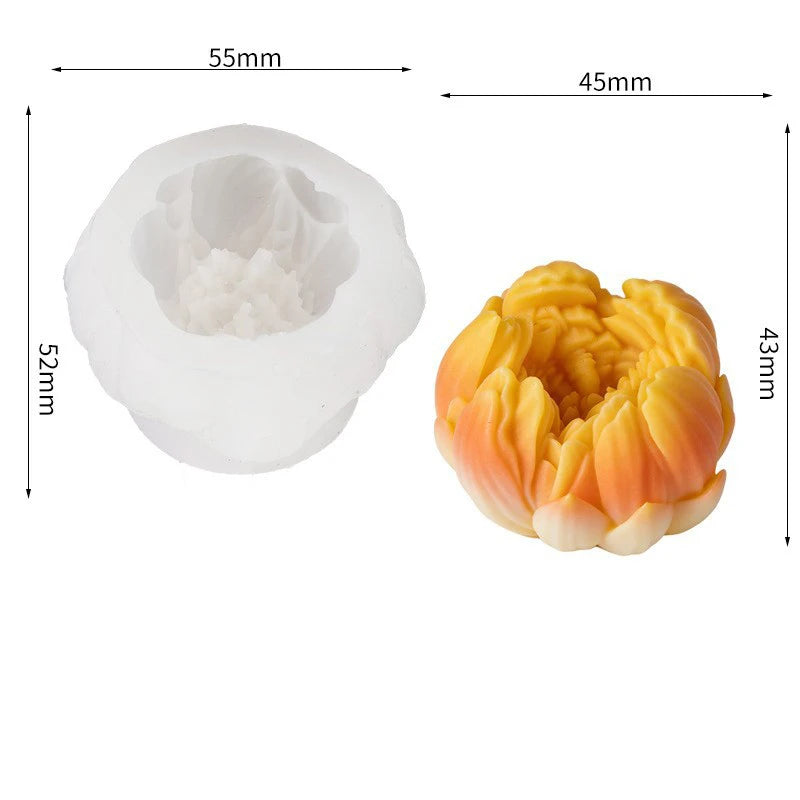 Simulation Peony Bud Scented Candle Silicone Mold DIY Flower Diffuser Paraffin Candle Baking Mold Oasis Select White