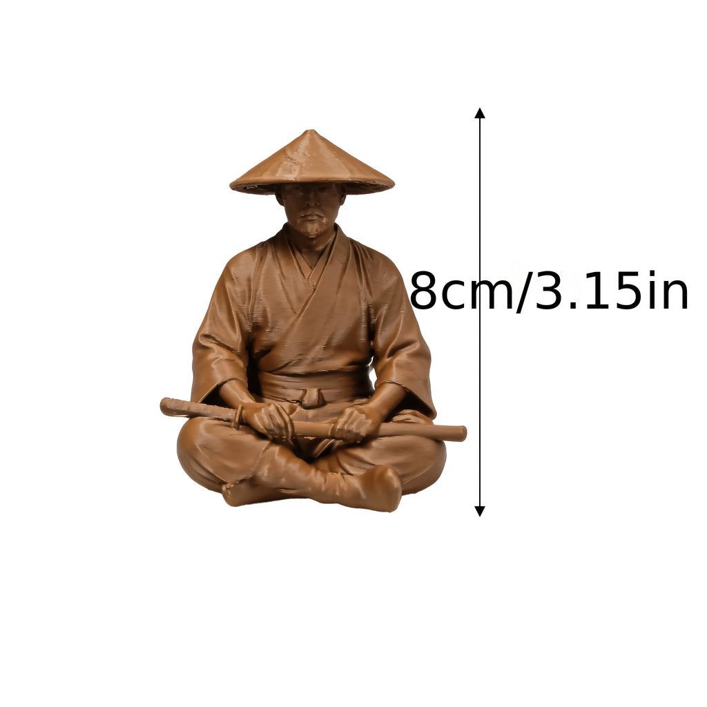 Meditating Ronin Warrior Figurine - Straw Hat Samurai Sculpture, Japanese Zen Statue for Tea Table & Courtyard DecorGift Oasis Select