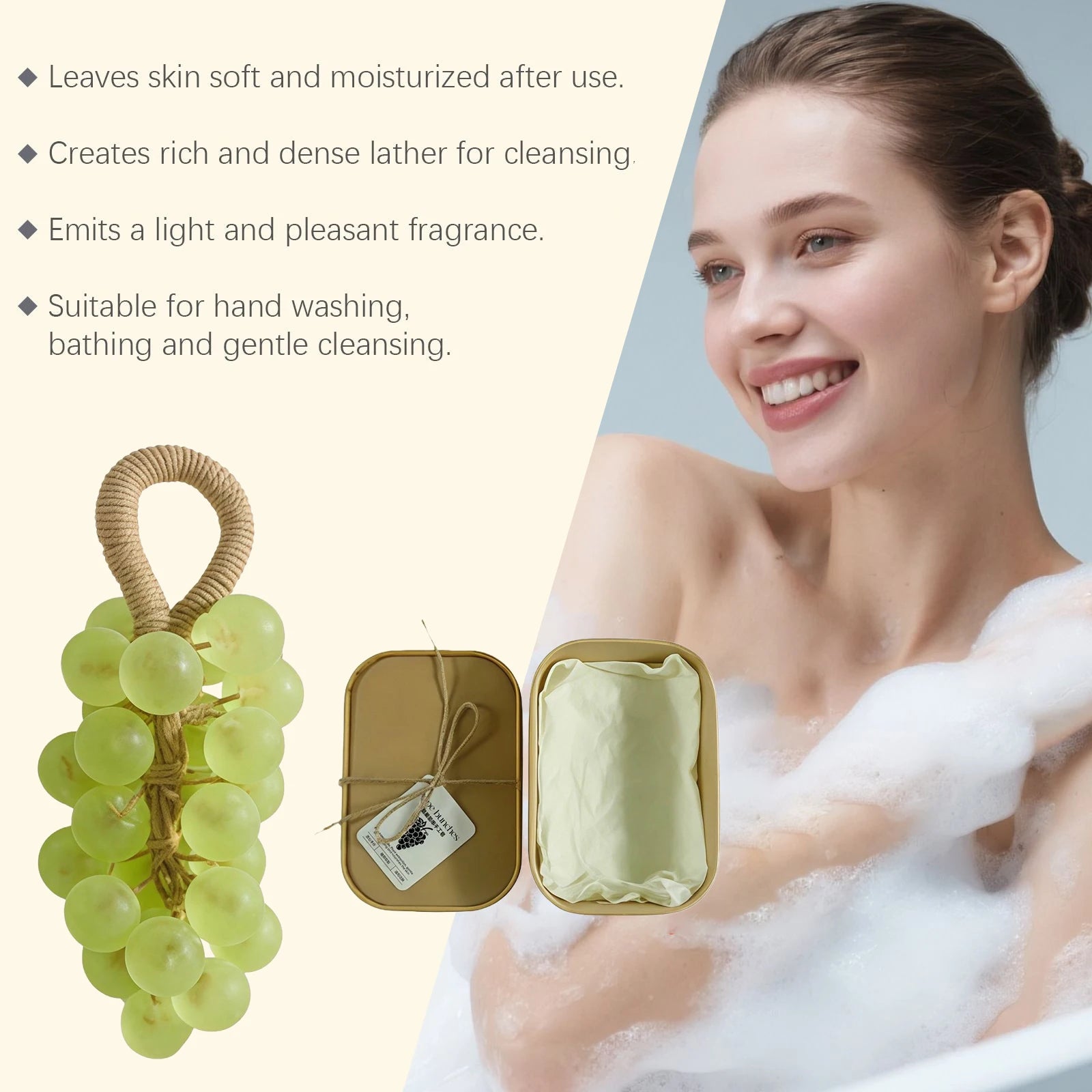 Natural Handmade Grape Soap Gift Box Plant Extract Pearl Grape Bunches Soap Bar Deep Nourishing Skin Bathing Washing Soap Oasis Select