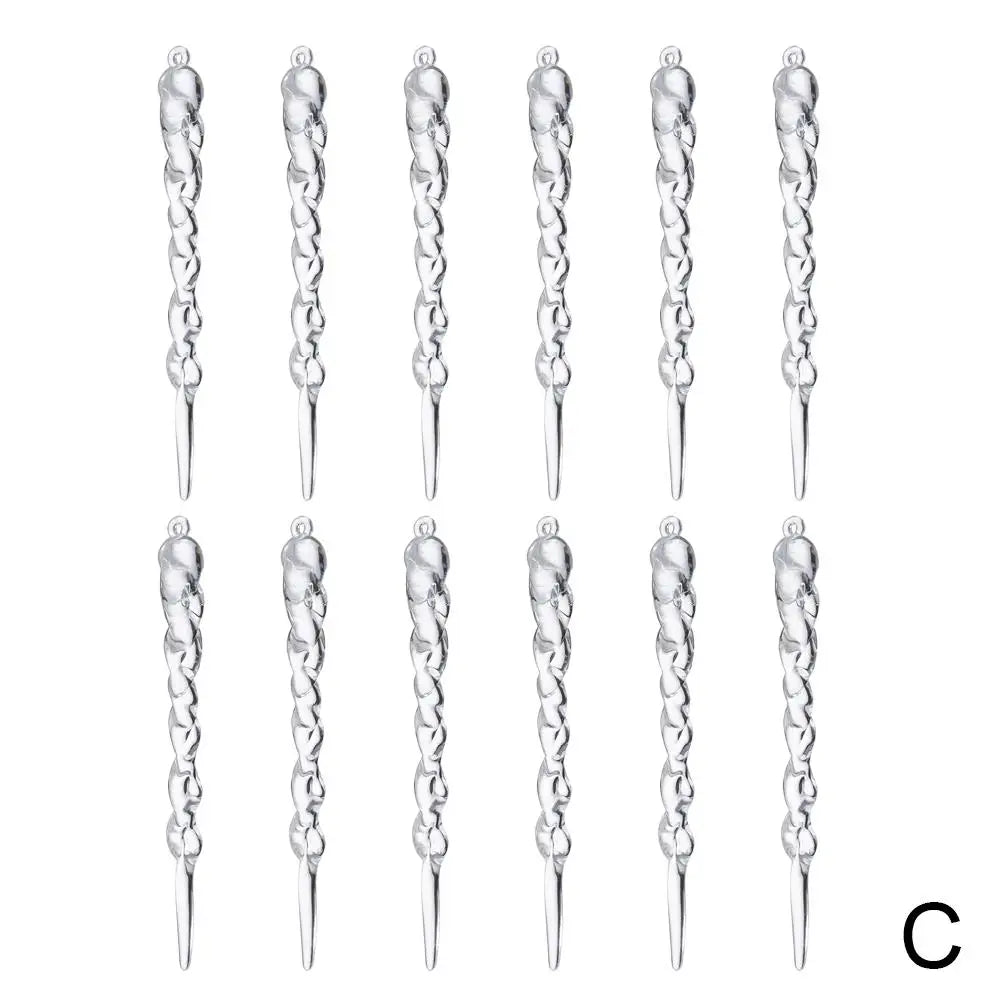 12pcs Acrylic Simulation Ice Xmas Tree Hanging Clear Fake Icicle Pendant Ornament Merry Christmas Party Decoration New Year Oasis Select C