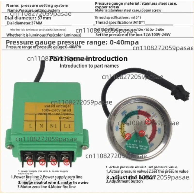 30MPA High Pressure Bike Pump with Gauge 40MPA Valve Inflator Preset Pressure Luminous Display Oasis Select
