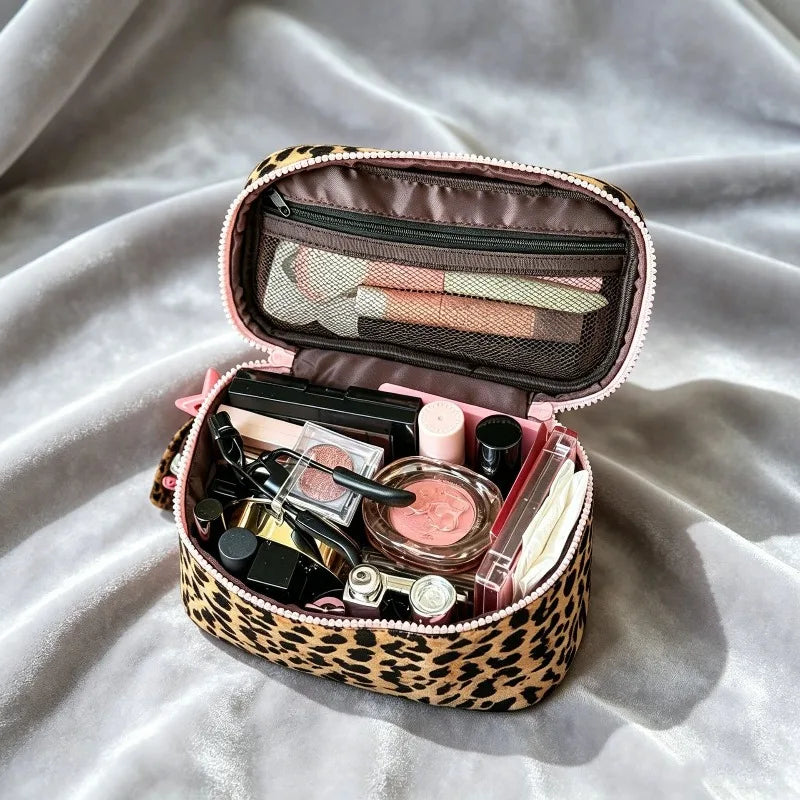 Waterproof Leopard Large Capacity Makeup Case Square Shaped Portable Travel Storage Pouch Fashion Accessory for Ladies Vacation Oasis Select