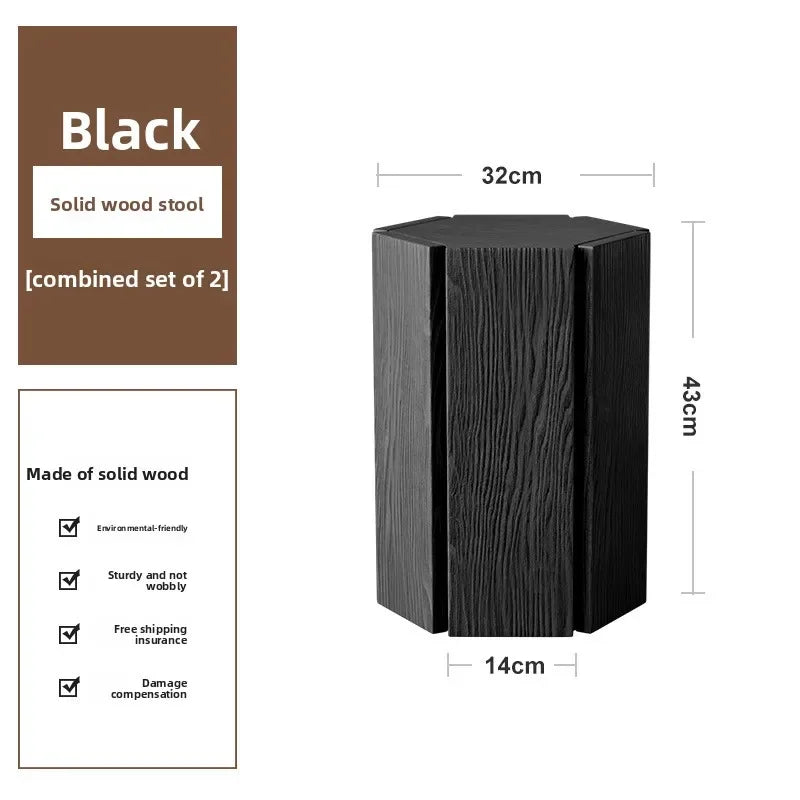 Multi-functional Order stool Solid wood stool Stackable household wood bench Living room low stool sturdy and durable Oasis Select Medieval Black-2