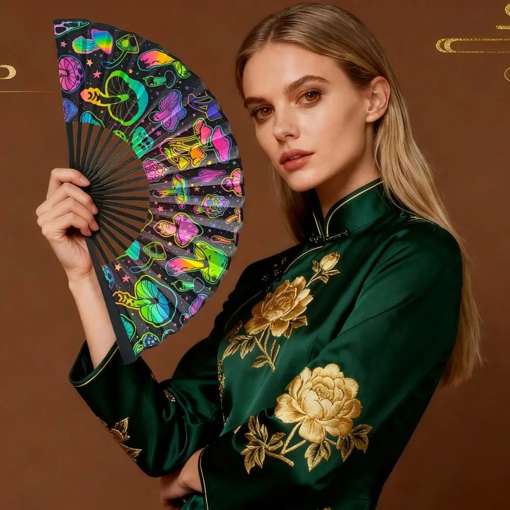 Decoration 23 Cm Kung Fu Fan Large Gradient Colorful Folding Hand Fan Personality Foldable Hand Rave Fan Music Oasis Select