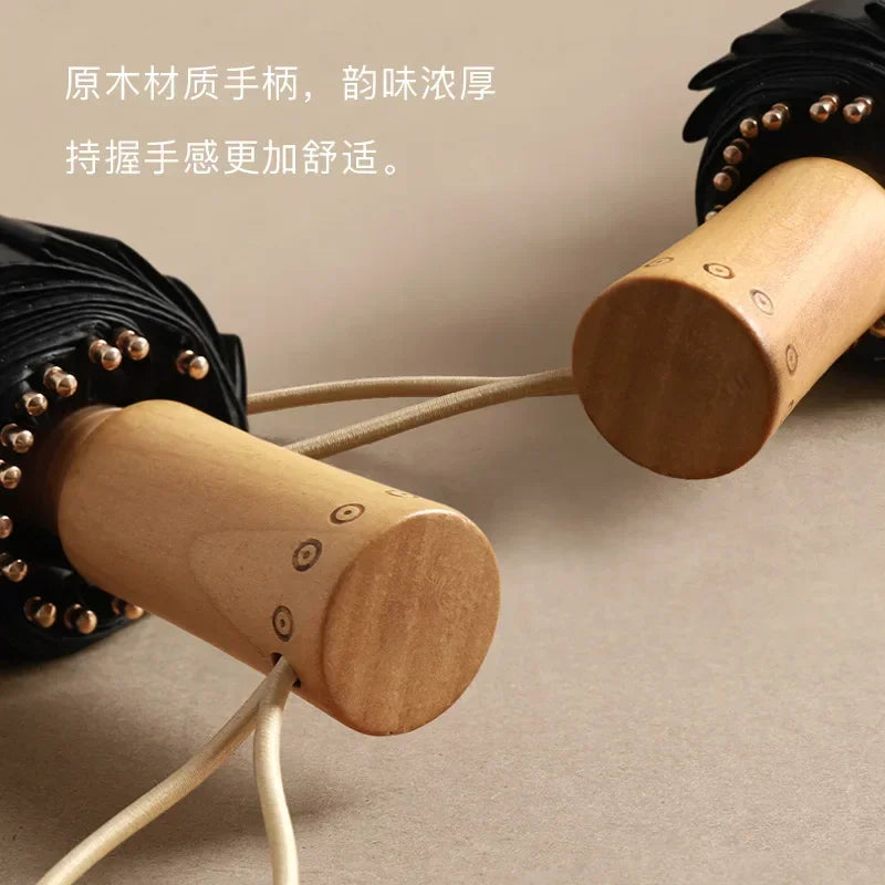 16 Bone Three Fold Wood Handle Vinyl Wind Resistant Business Advertising Gift Umbrella Sun Umbrella Oasis Select
