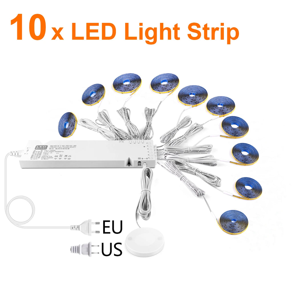 DIY COB Strip Light Can Cut,Touch Dimmable COB Lamp Ribbon Embeddable Wood Grain Grille Decor Wall Ceiling Ambinet Lighting Oasis Select 10PCS Lamp Tape WHITE EU Adapter|1M Set