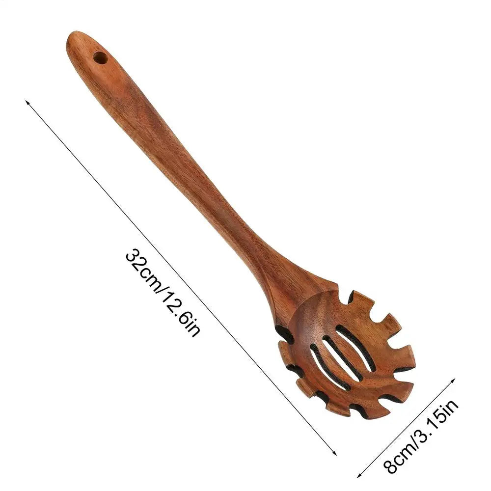 Wood Spaghetti Spoon Spaghetti Server Spoon 12.6 Inch Hangable Spaghetti Spoon Wood Pasta Ladle with Teeth for Pasta Spaghetti Oasis Select Wood