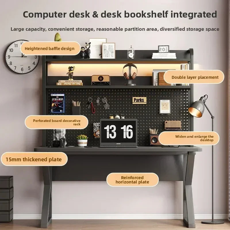 Multi-functional Computer desk Desktop with hole board Desk bookshelf Integrated table Bedroom Home office workbench Durable Oasis Select