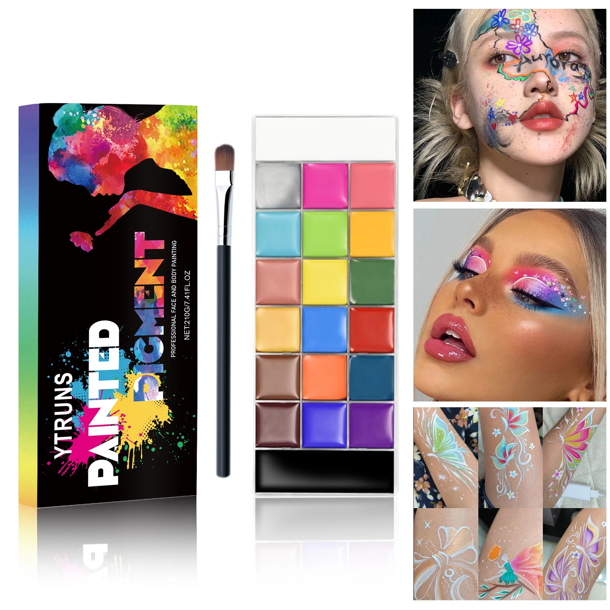20-Color Body Paint Set – Waterproof & High-Pigment with Applicators