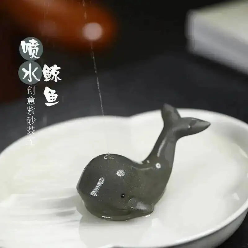 Purple Clay Water-spraying Whale Tea Pet Ornament Cover Pen Holder Premium Suitable for Tea Table Tea Desk Ornament Tea Play Oasis Select