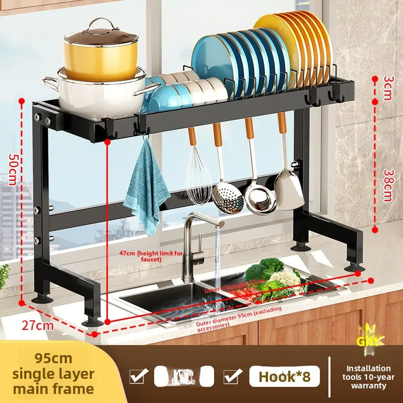Kitchen Sink Shelf Multifunctional Dish Rack Drain Countertop Storage