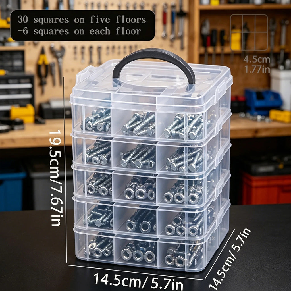 1pc Stackable Plastic Hardware Storage Box, Multi-Layer Screw Bolt Parts Sorting Box Portable Handheld Desktop Parts Storage Box Oasis Select 5layers-transparent