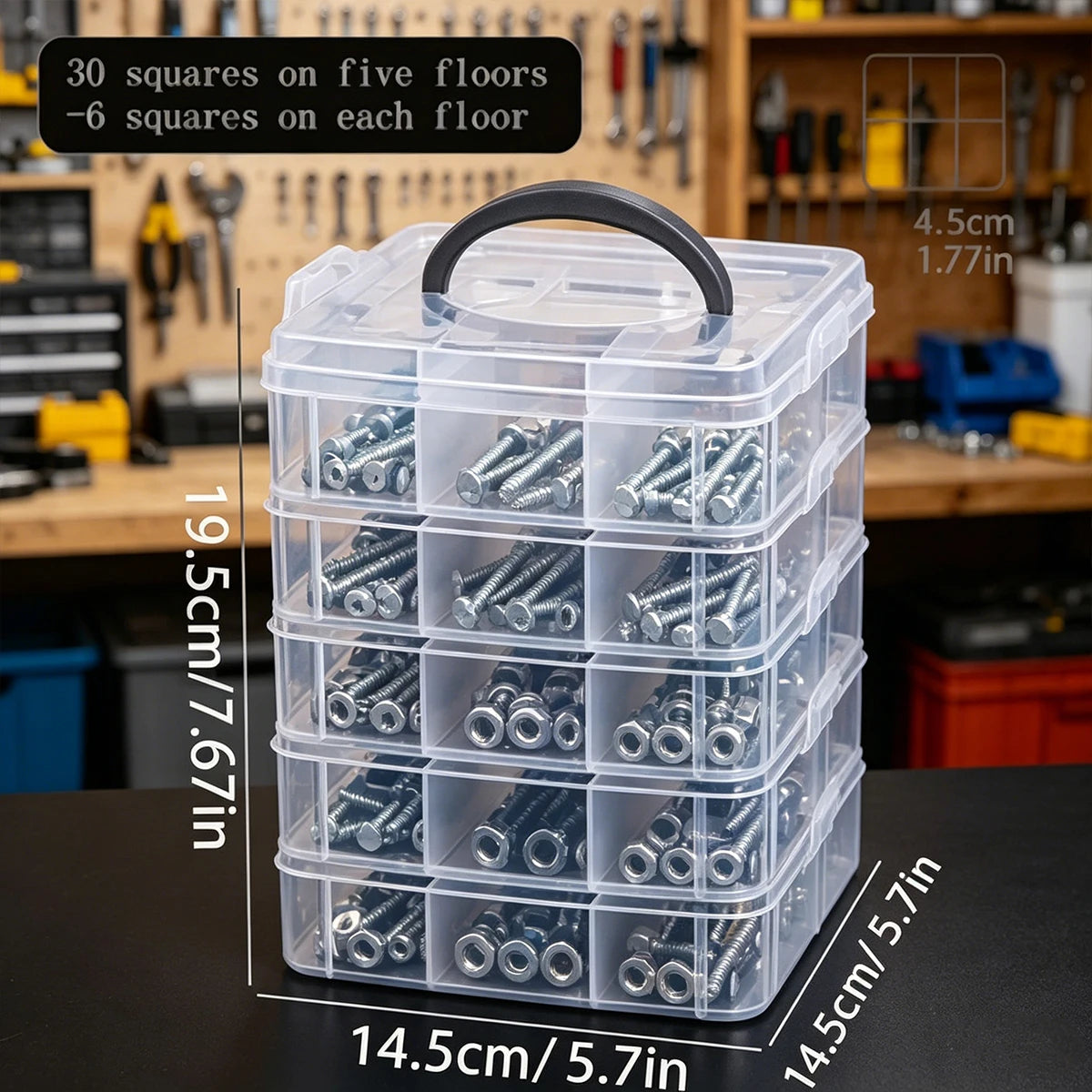 1pc Stackable Plastic Hardware Storage Box, Multi-Layer Screw Bolt Parts Sorting Box Portable Handheld Desktop Parts Storage Box Oasis Select 5layers-transparent