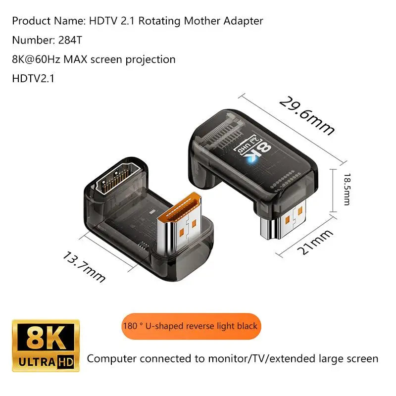 HDMI 2.1 Male To Female Adapter 8K@60Hz Male To Female Connector Up Down Angle 90 270 360 Degree For HDMI Cable PC Laptop HDTV Oasis Select A2