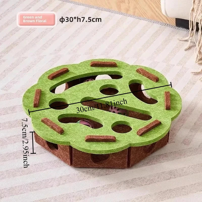 Little Cat Toy A Fun and Soothing Tool Puzzle Maze Hole Digging Felt Box Cat Teasing Bell Ball Oasis Select Green round 3 balls