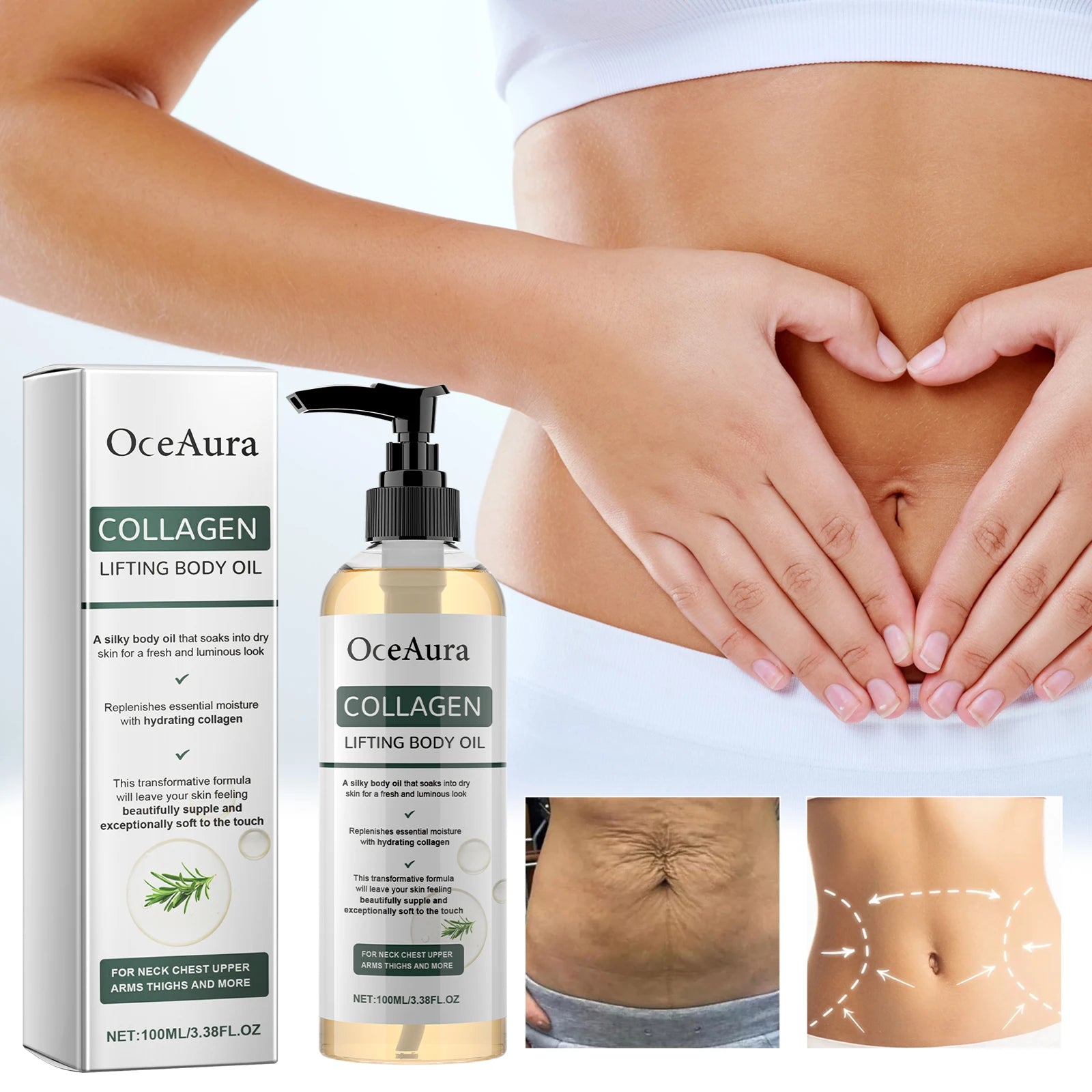 OceAura Collagen Body Oil Moisturizing and Moisturizing Whole Body Massage Essential Oil for Dry Skin Moisturizer Hydrating Oasis Select
